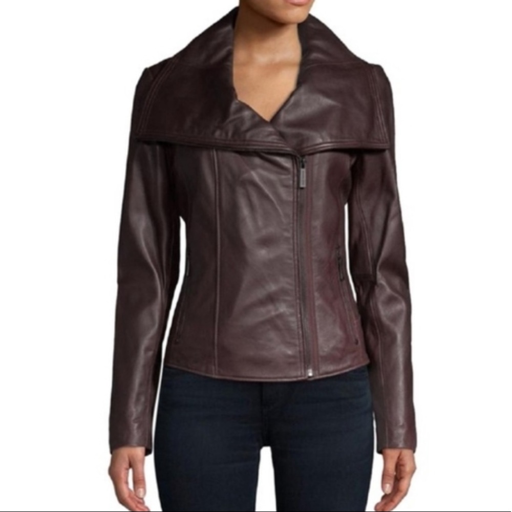 Michael Kors Brown moto leather jacket, size small